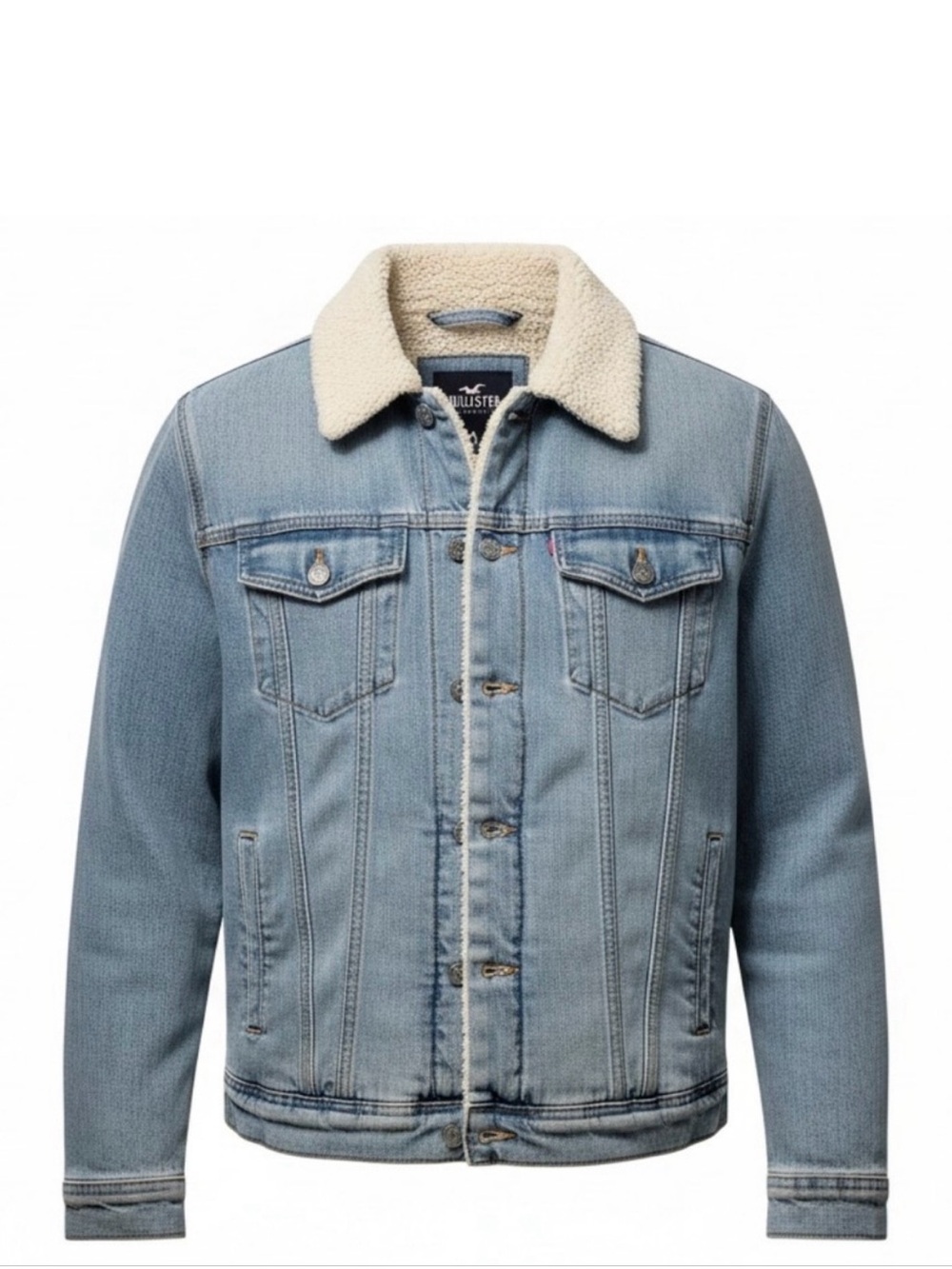 Hollister Light Blue Denim Sherpa Jacket with Sherpa Collar